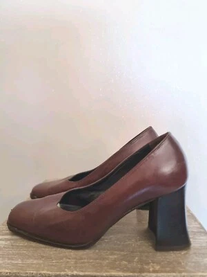 VINTAGE ROMINA MADE IN ITALY : ESCARPINS CUIR BORDEAU GROS TALONS CARRÉS LEATHER - Photo 1/4