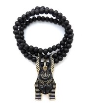New Egyptian Anubis God Pendant 8mm/26" or 30" Wooden Bead Chain Necklace RC3870