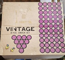 Vintage Anchor Hocking Clear Glass Grapes & Leaf Pattern 8 Piece Snack Set W/Box