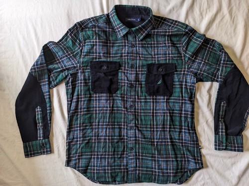 Nautica men's L plaid & corduroy button down long sleeve shirt recycled cotton - Picture 2 of 22