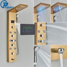 LED Shower Panel Tower Rain Shower Head Massage Jets System Stainless Steel Gold