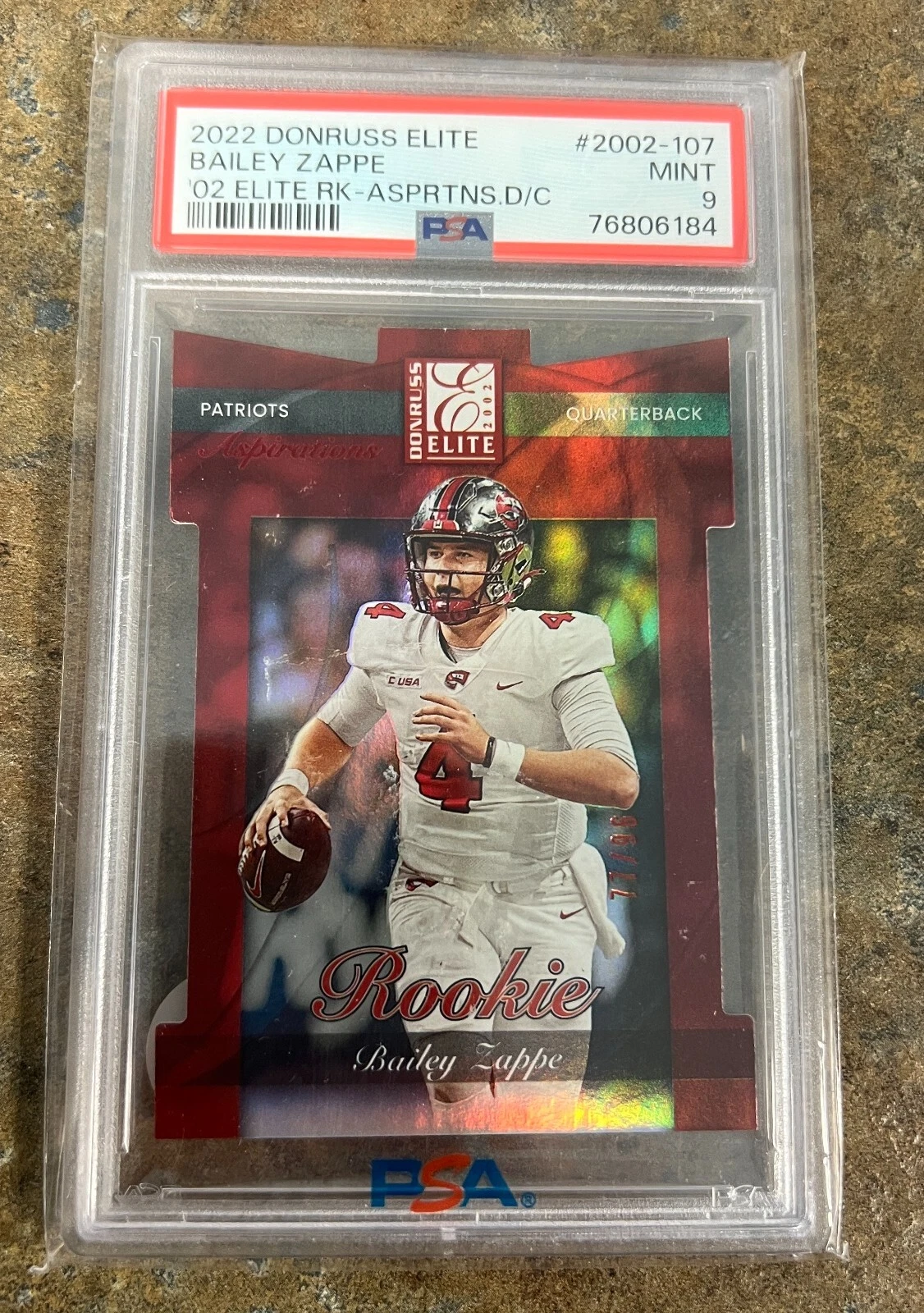 Bailey Zappe Panini Donruss Elite 2002 Elite Rookie #2002107 Aspirations Die-Cut