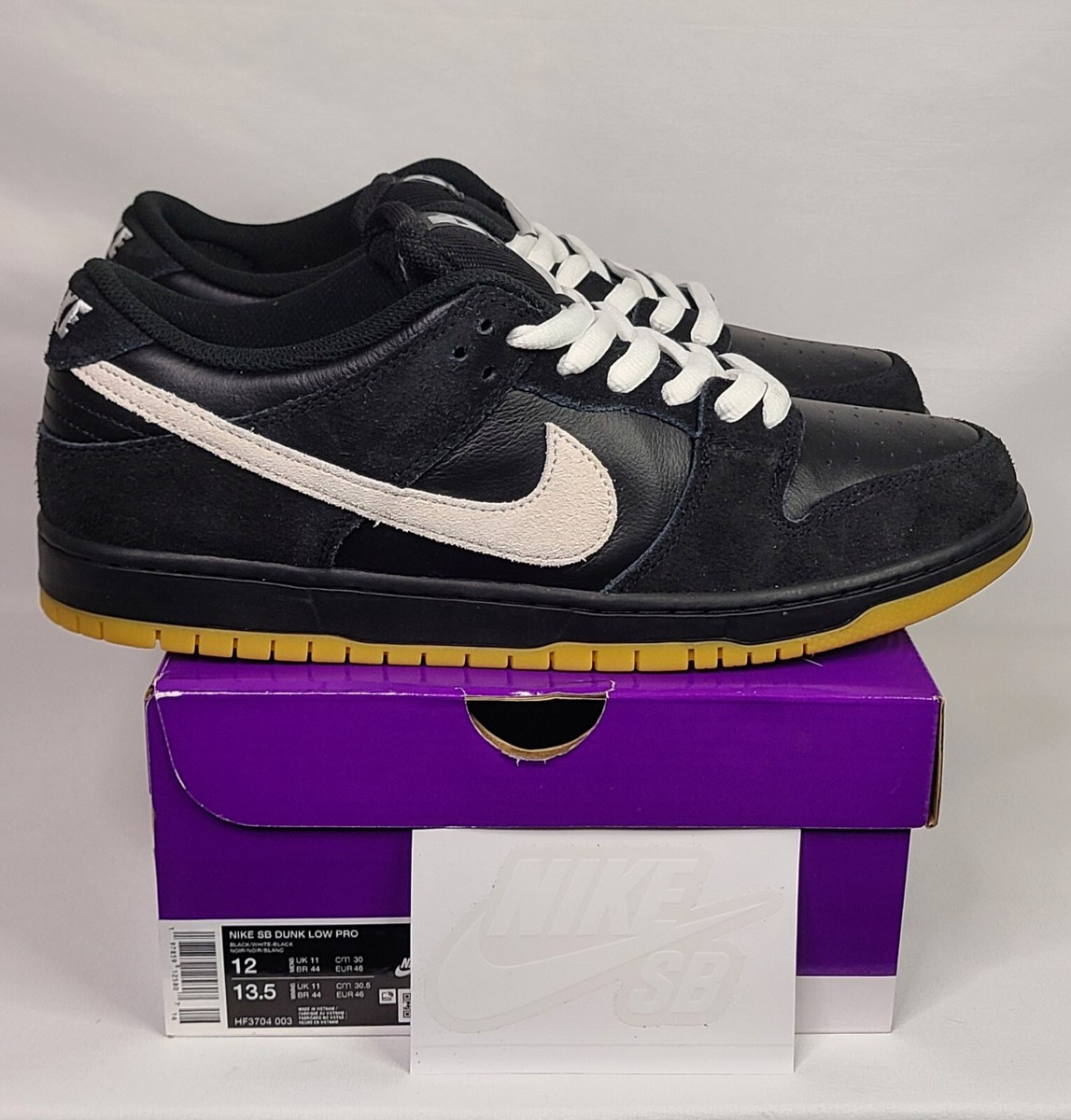 Nike SB Dunk Low Pro Black White Black Gum | Mens Sz 12 Nike SB Dunk Low Pro Black White Black Gum | Mens Sz 12