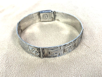 Vintage Mexico Sterling Silver Mayan/Aztec Panel Link Bracelet