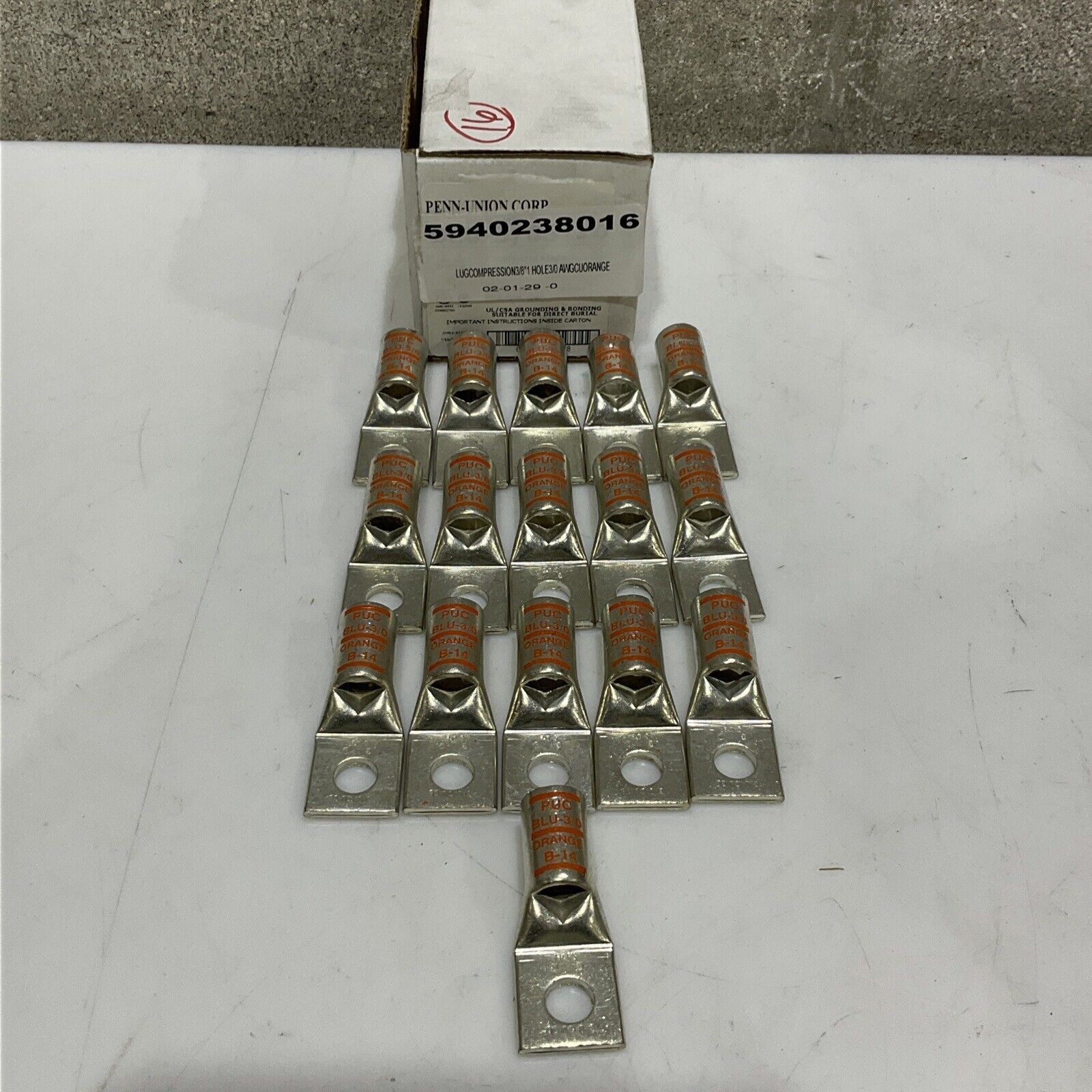 PENN-UNION CORP BLU-3/0 B-14 LUG COMPRESSION 3/8” 1 HOLE ORANGE LOT OF 16 373
