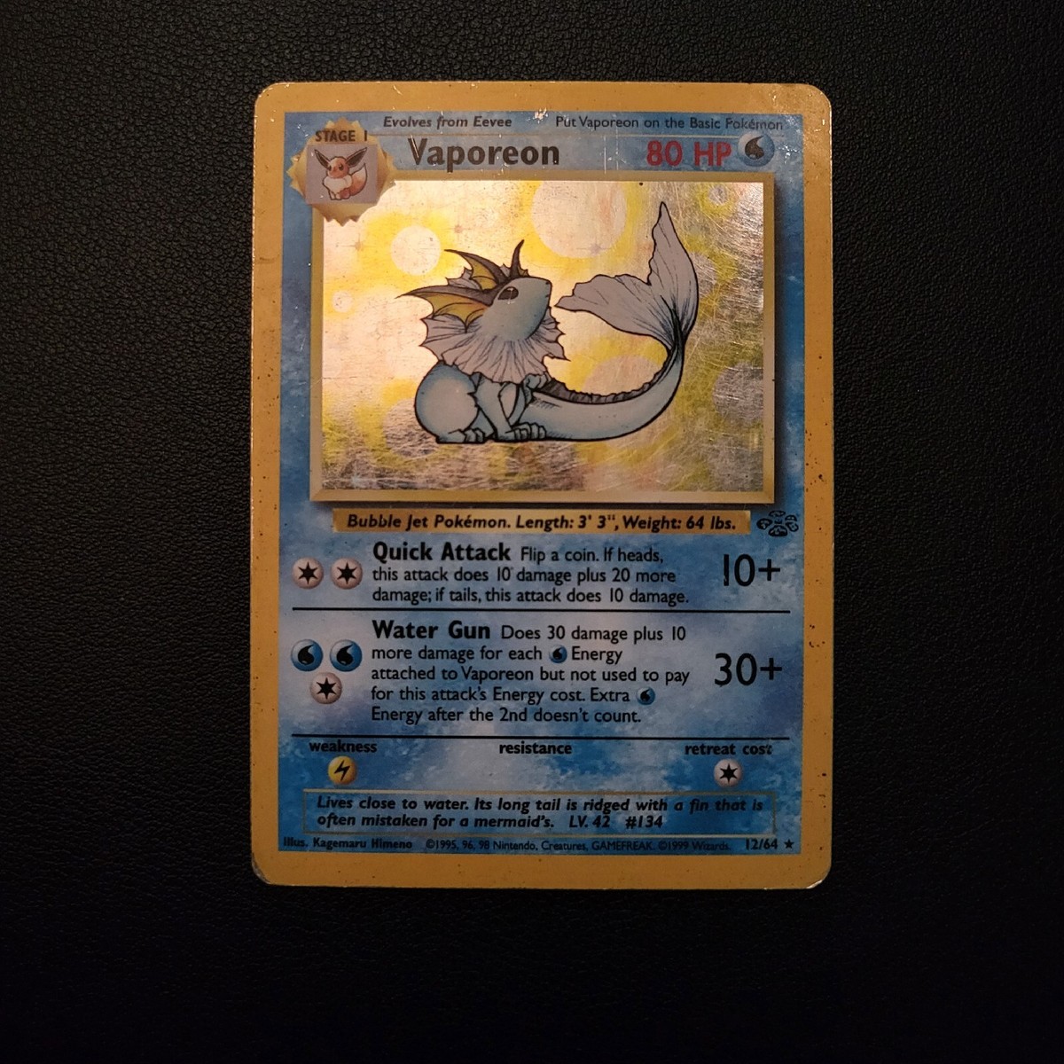 Vaporeon - Pokemon Card 1999 Jungle 1st Edition #12/64 Holo RARE