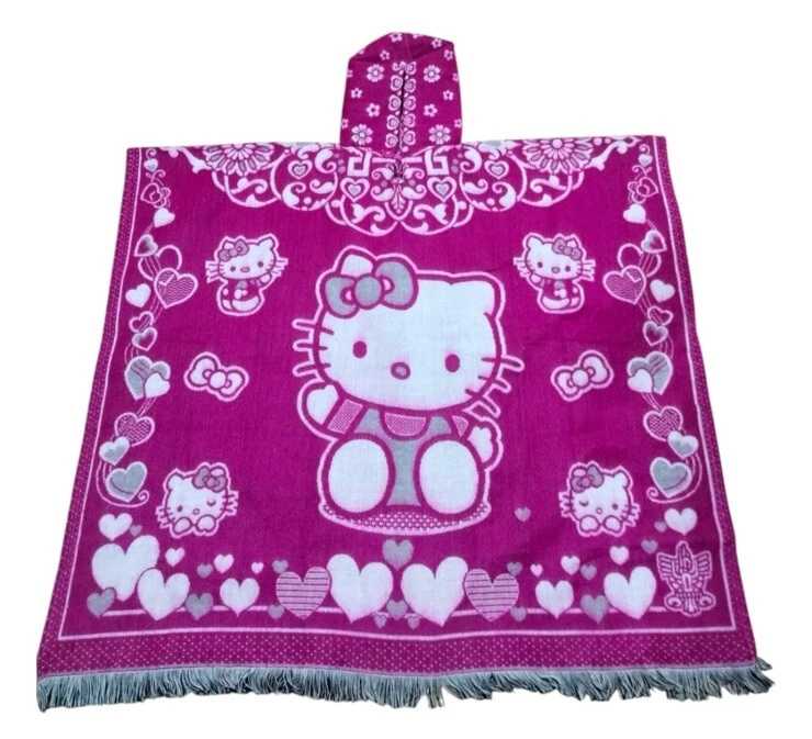 Kitty Women Winter Jorongo Zarape Hoodie Artesanal Mexican Poncho One Size
