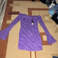 Fashion Nova Purple Lace Beaded Off Shoulder Long Sleeve Mini Dress Size M