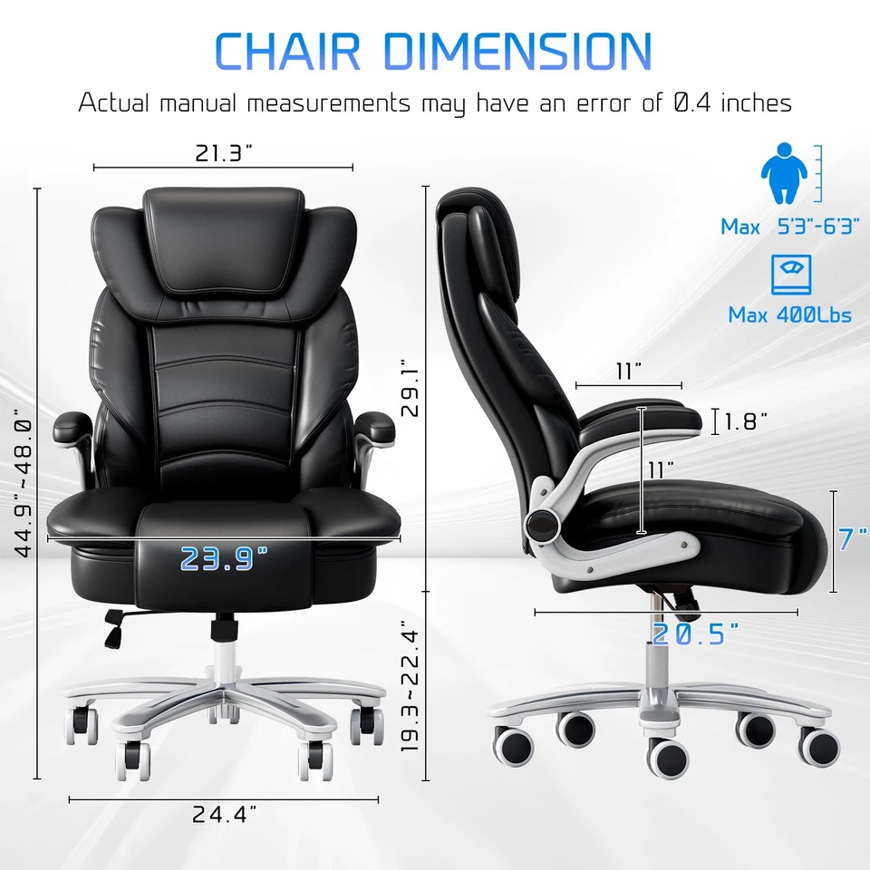 Big Tall Executive Office Chair Ergonomic Leather Computer Desk Chair Heavy Duty - Image 2 of 4