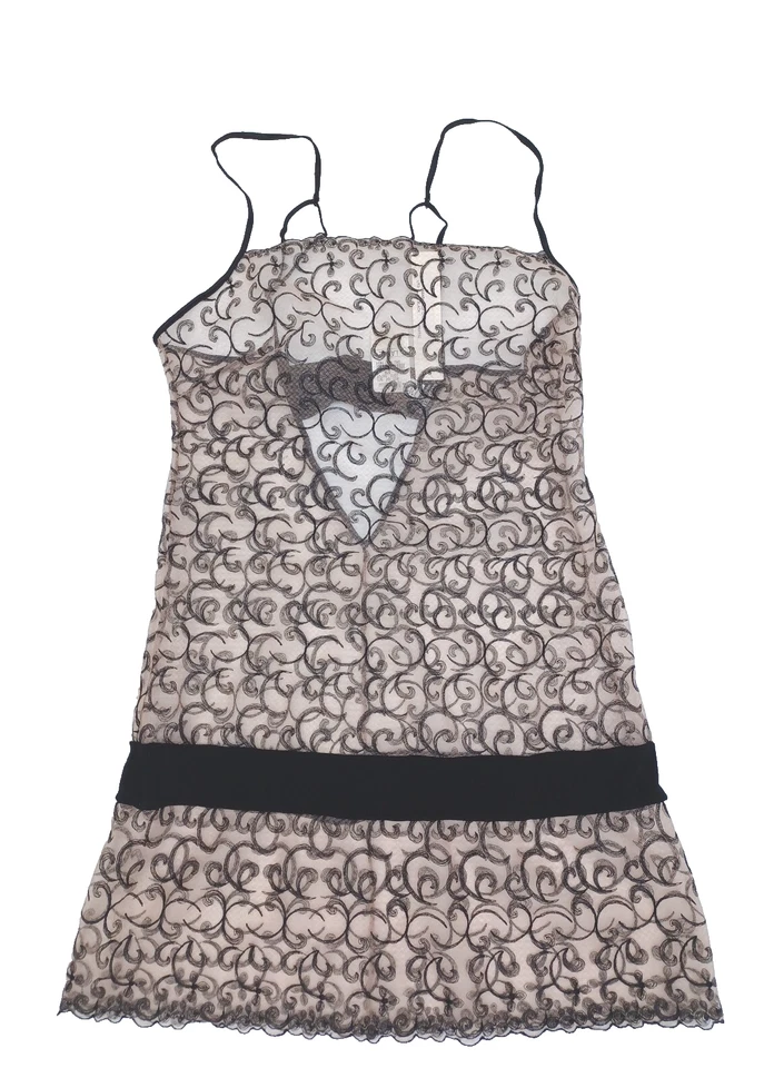 $156 Novo com etiquetas Cosabella L Chemise blush de náilon transparente/bordado preto Casablanca slip - Imagem 4 de 4