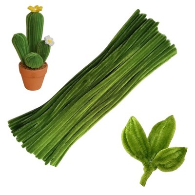 100 Pieces Moss Green Pipe Cleaner Craft Set,Thick Fuzzy Chenille Stem Pipe C...