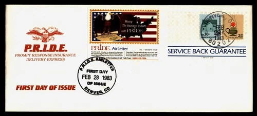 DR WHO 1983 P.R.I.D.E. AIRLETTER FDC SERVICE BACK GUARANTEE $2 R24313