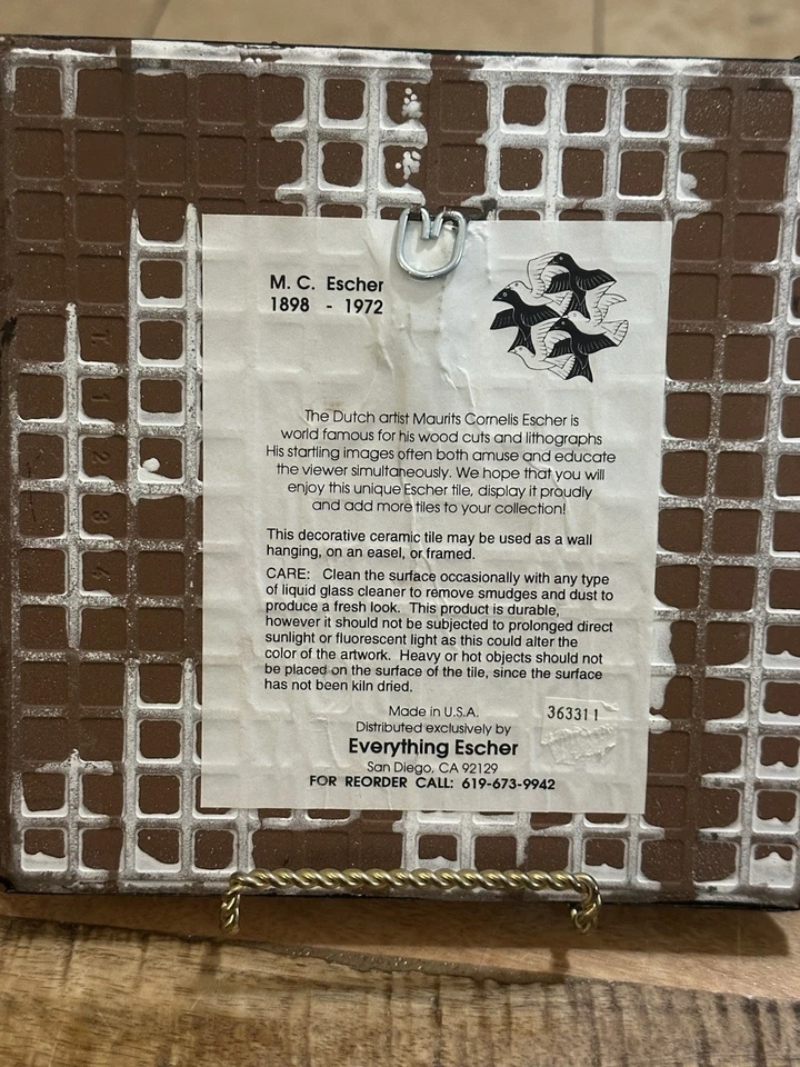 Vintage Decorative MC Escher Belvedere print on a ceramic tile for wall hanging - Image 3 of 4