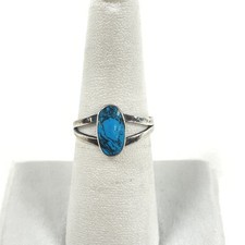 Sterling Silver 11.2mm x 5.7mm Oval Cut Turquoise Split Shank Ring Sz 7, 1.83g