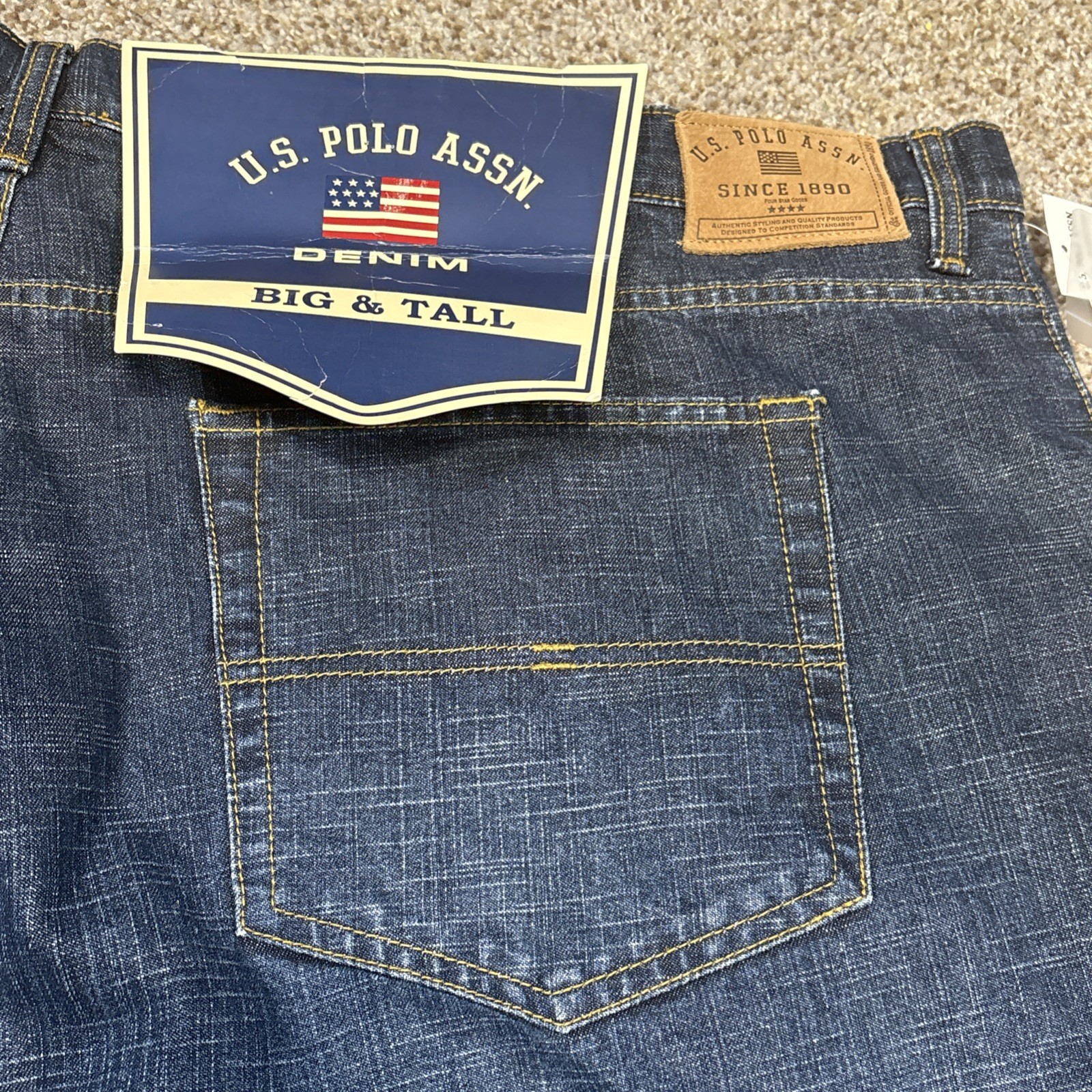 U.S. Polo Assn Jeans Mens 52x34 Denim Dark Wash Vtg Fits 51 X 34 NEW - View 21