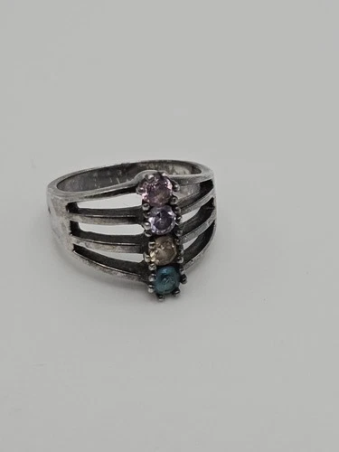 Vintage Sterling Silver Multi Gemstone Mothers Ring Size 7