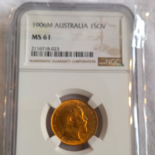 Australia 1906 FULL GOLD SOVEREIGN NGC MS 61 Certified# Gold Coin Fineness 0.917
