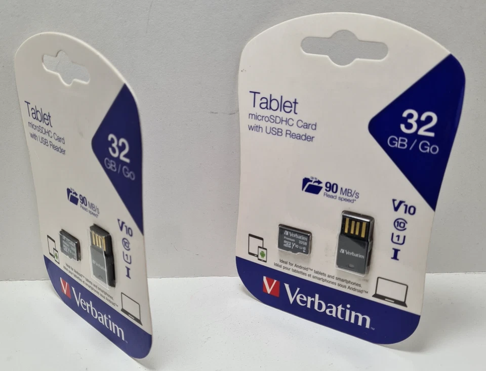 2X Verbatim 32GB U1 Micro SDHC Memory Card File Storage w/ USB Reader For Tablet - Image 3 of 4