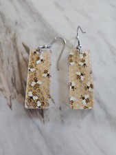 Honeycomb Bee Acrylic Rectangular Light Weight Earrings