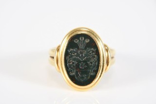 O73C04 Gold 585 14kt Siegelring mit Blutstein Intaglio