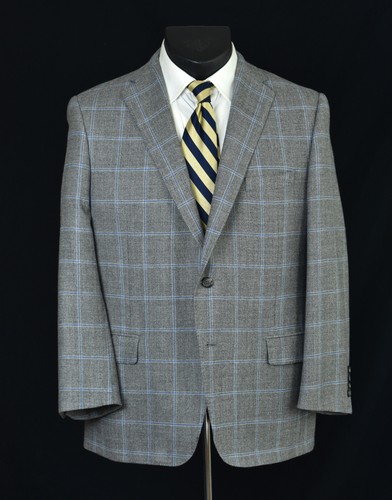 Hickey Freeman Current Gold Label Brushed Wool Sport Coat 46R Gray Plaid Jacket - Picture 2 of 9
