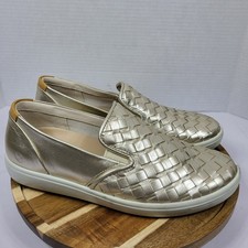 ECCO Womens 10 Soft 7 Woven Slip-On Sneaker Metallic Leather Extra Width Size 41