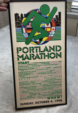 Vtg 1998 Portland Marathon Framed Poster 10"x19" Runner Niketown Wallace Park