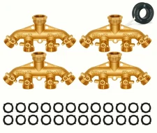 Morvat Heavy Duty Hexagonal Brass 4 Way Garden Hose Y Splitter, 4 Pack