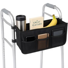 Walker Basket - Foldable Bag with Cup Holder - Fits Folding Black