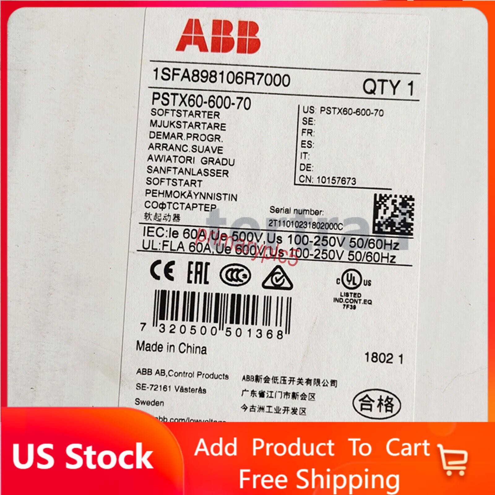 NEW ABB PSTX60-600-70 1SFA898106R7000 Soft Starter