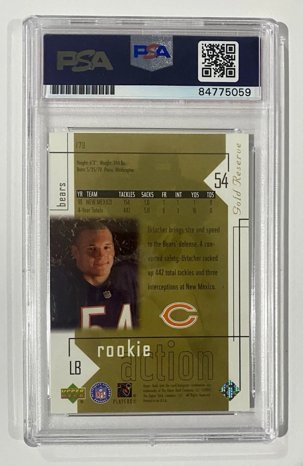 2000 Upper Deck Gold Reserve Brian Urlacher /2500(RC.AU) Auto HOF 18 PSA 10 Bears - Imagem 2 de 3