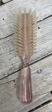 VTG STYLING HAIR BRUSH NYLON BRISTLES SCULPTED HANDLE CLEAR PINK PLASTIC   