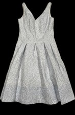 RALPH LAUREN Brocade Blue Silver Pleated Sleeveless Fit & Flare Dress Size 2 NWT