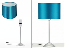 DALLAS MATT SILVER LAMP BASE WITH 12" TEAL DRUM LAMP SHADE - TABLE LAMP