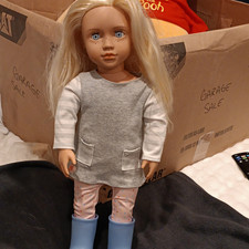 Our Generation 18in Doll Outfit Set Gray Dress, Pink Leggings Blue Boots