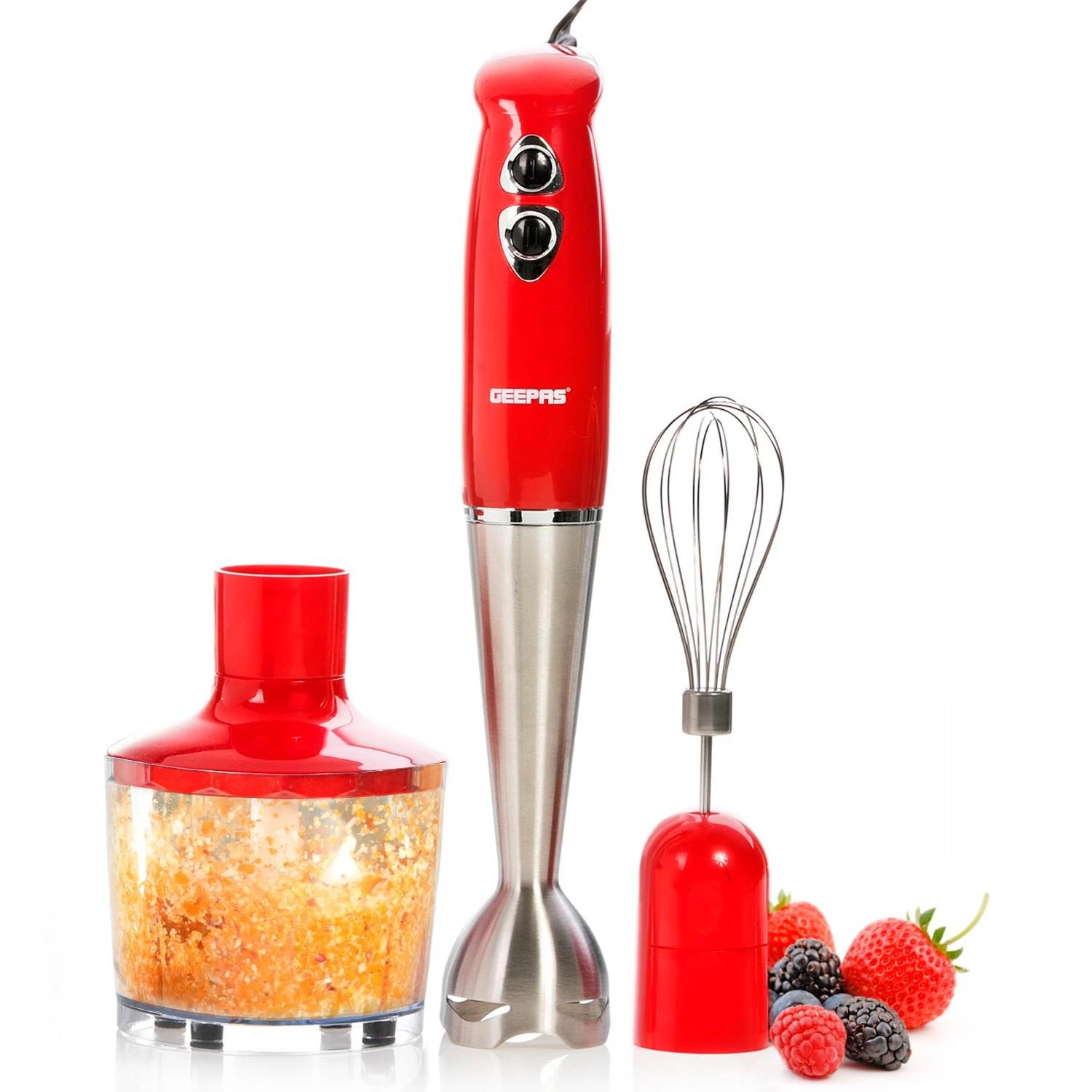 3-in-1 Hand Blender Mixer Chopper Food Processor Stainless Steel Blade Red
Opens in a new window or