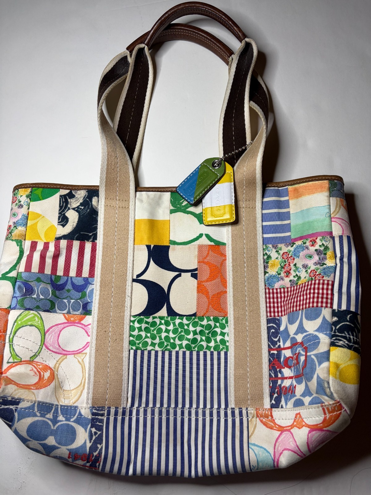 COACH HAMPTON Y2K Vintage Patchwork Tote Bag Purse Colorful Canvas Spring Summer