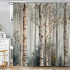 Birch Tree Shower Curtain, Rustic Birch Tree Forest Nature Scenery Farmhouse ...