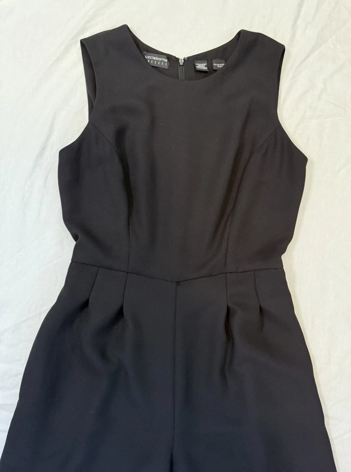 Mono para mujer Liz Claiborne talla 8 negro pierna ancha sin mangas jersey de carrera Foto 2 de 4