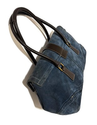 NICE COACH VINTAGE Y2K SOHO LG EXPANDABLE DENIM BLUE SUEDE FLAP