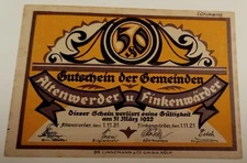 Altenwerder Finkenwärder 50 Pfennig Hamburg Notgeld Banknote Gutschein