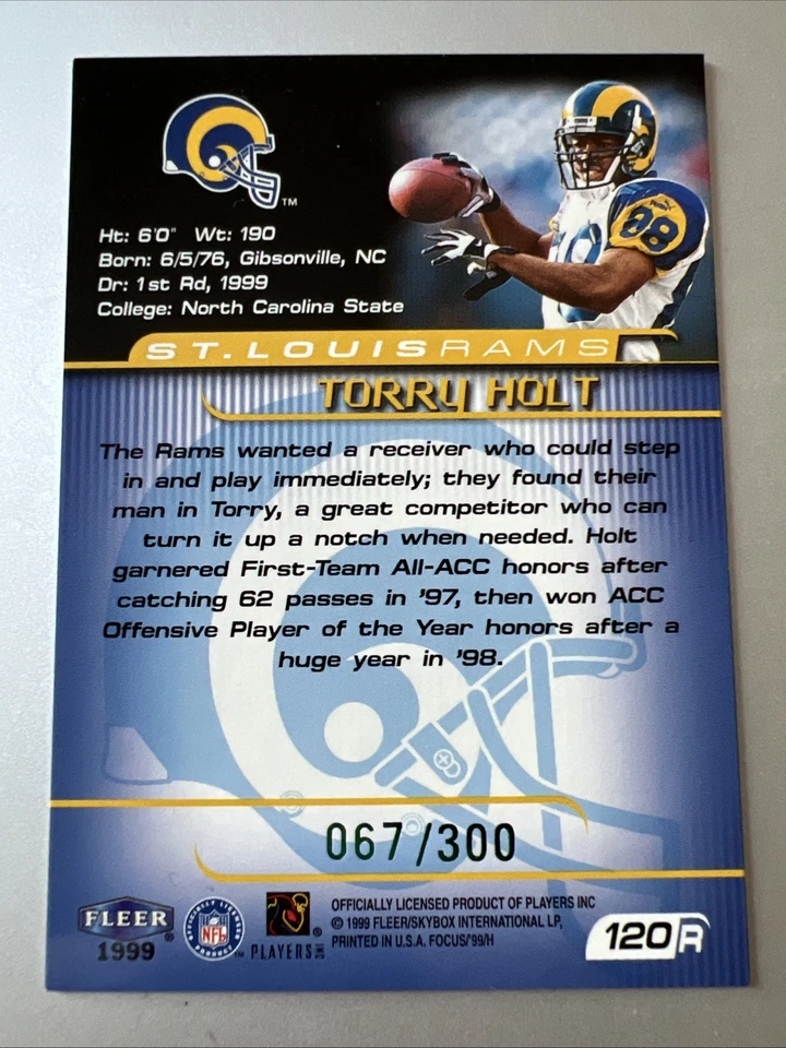 1993 Fleer Focus Tory Holt Stealth RC /300 LA Rams - Image 2 of 4