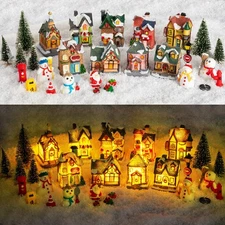 30 Pcs Christmas Village Sets Light Up Christmas Town LED Tiny Resin Village ...
