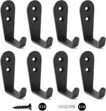 Towel Hooks Heavy Duty Black Wall Super Thick Pure Metal, 8 Matte
