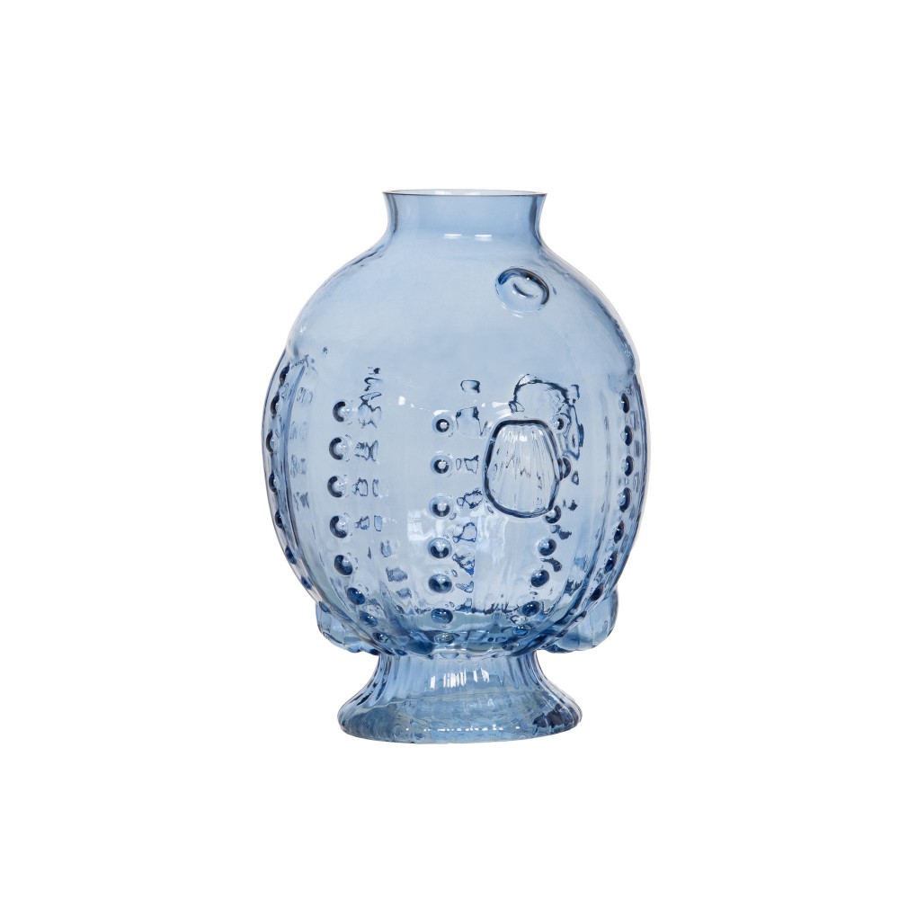 Vase poisson bleu en verre de 24 cm pour décoration de table marinière