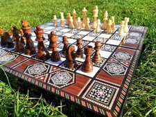 Backgammon Chess Checkers Set X Large 19.6" Wooden Board Checkers 3 in 1