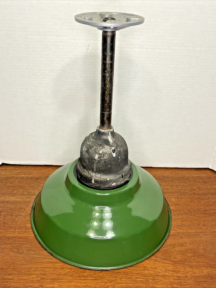 Green 12" Porcelain Enamel Lamp Shade Light w Crouse Hinds Coundulet Fixture - Image 3 of 4