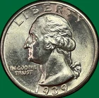 1939-S Washington Quarter Silver Uncirculated UNC Coin, Cleaning #40527
