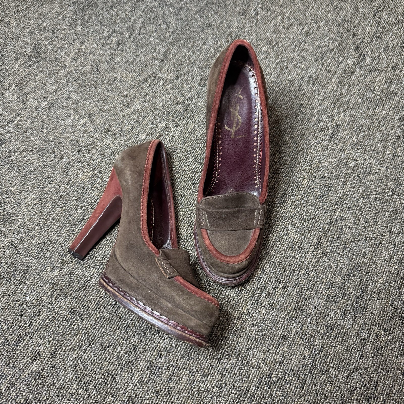 SAINT LAURENT Raro mocassino vintage YSL scamosciato tacco US taglia 7