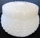 VTG WHITE MILK GLASS HOBNAIL TRINCKET BOX W/ LID 2 1/2" TALL